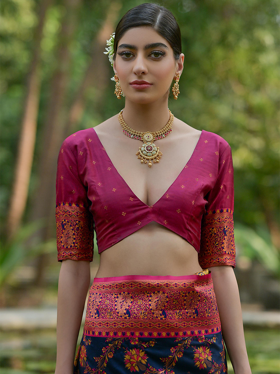 Navy Blue Soft Pashmina Silk Zari Handwoven Casual Reception Festival Wedding Fancy Classic Heavy Border Sarees