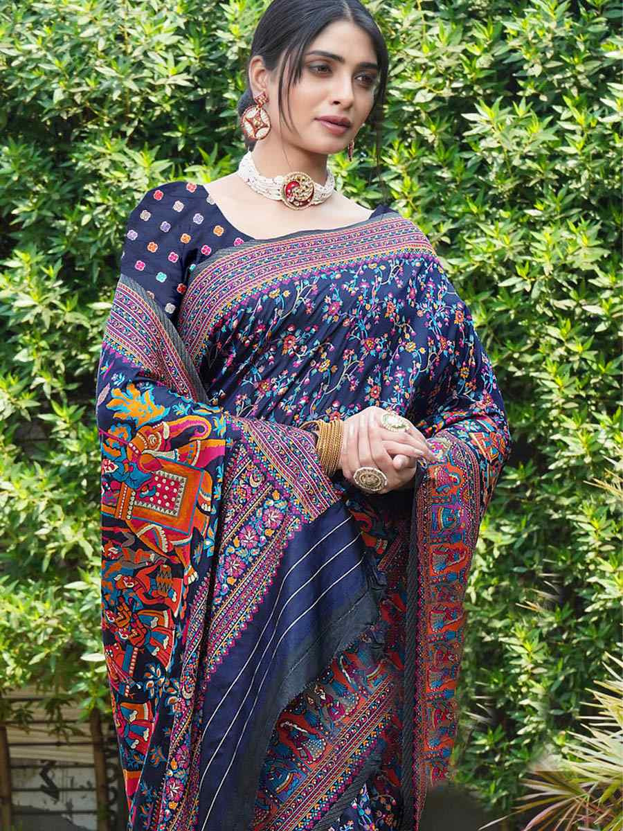 Navy Blue Soft Pure Silk Handwoven Festival Wedding Fancy Heavy Border Saree