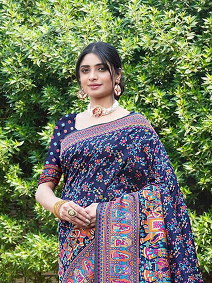 Navy Blue Soft Pure Silk Handwoven Festival Wedding Fancy Heavy Border Saree