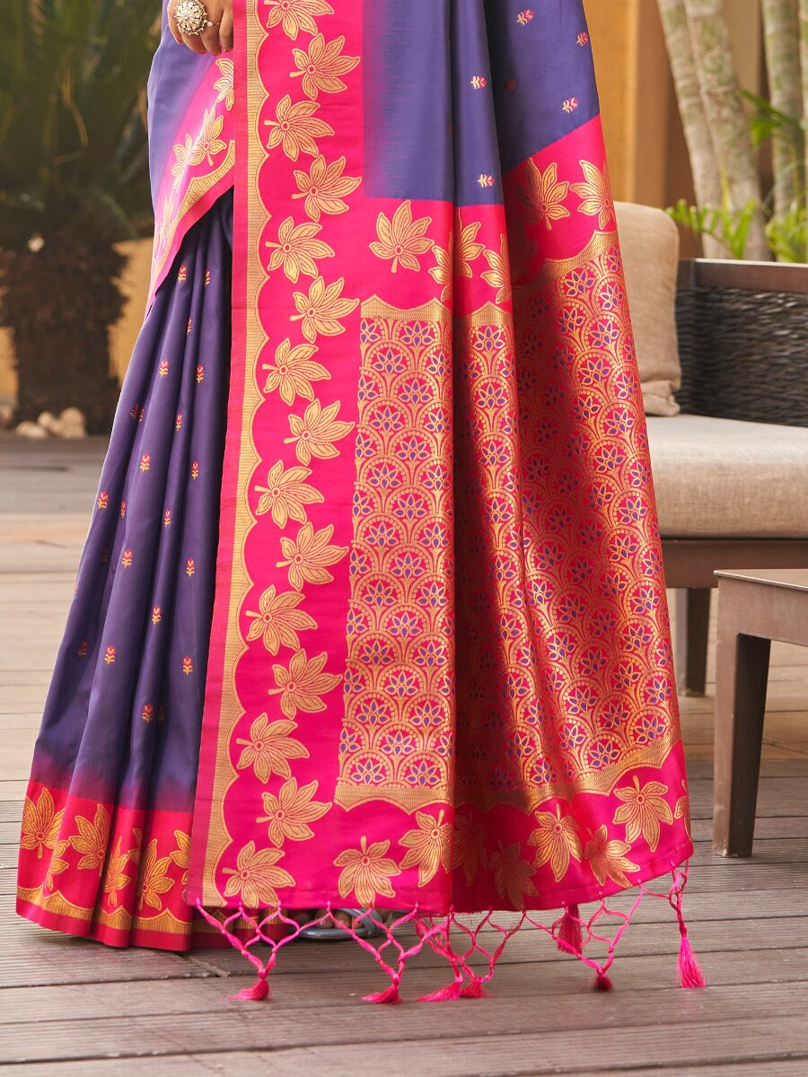 Navy Blue Soft Silk Banarasi Zari Weaves Meenakari Work Wedding Reception Party Festival Casual Heavy Border Sarees