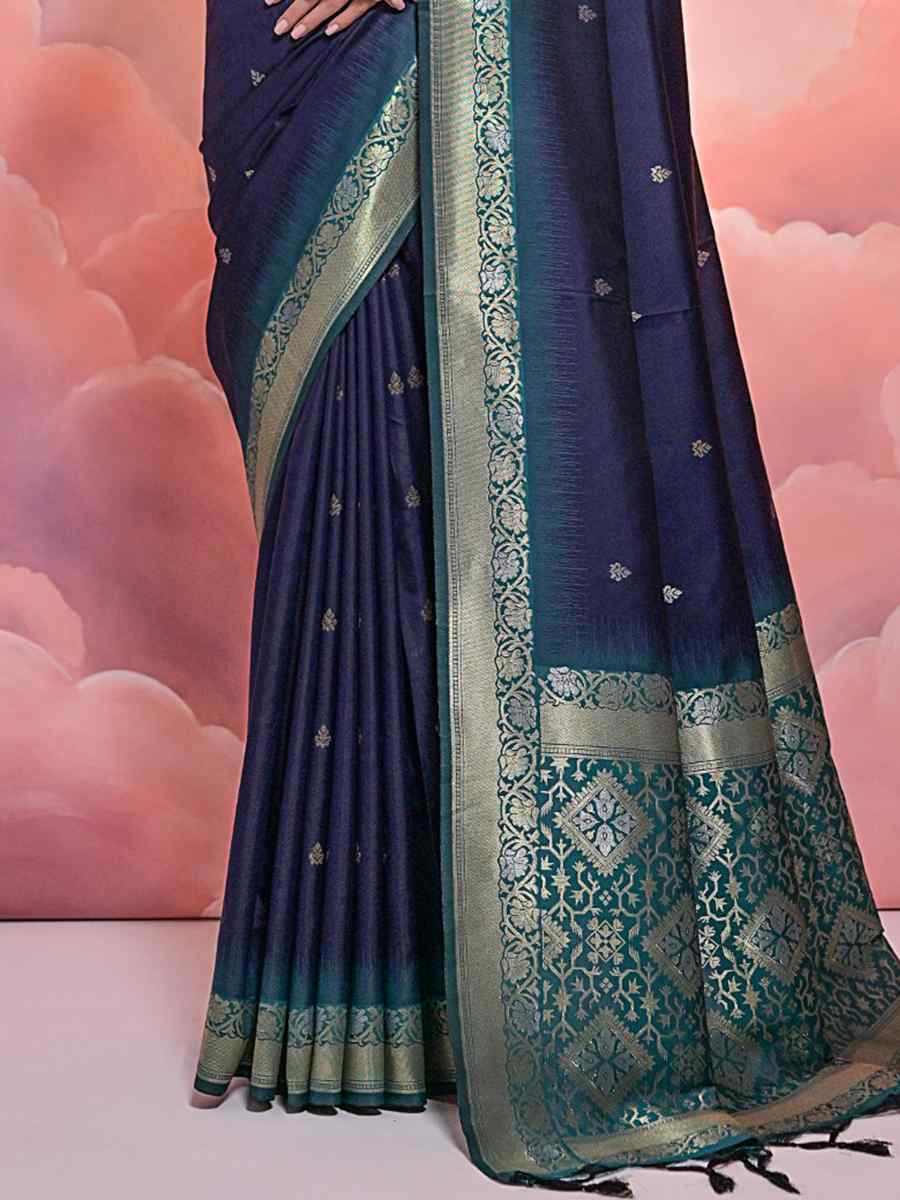 Navy Blue Soft Silk Handwoven Casual Festival Classic Style Saree