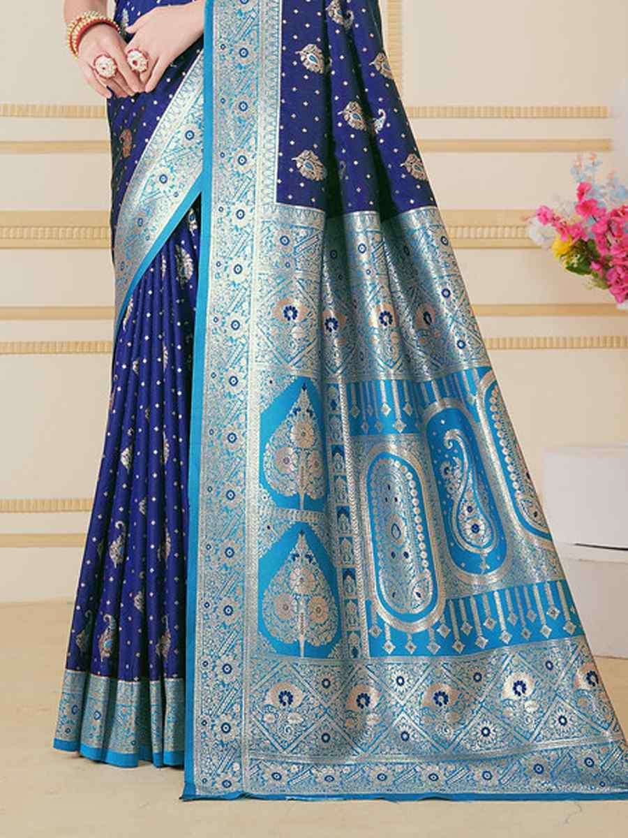 Navy Blue Soft Silk Handwoven Festival Wedding Fancy Heavy Border Saree