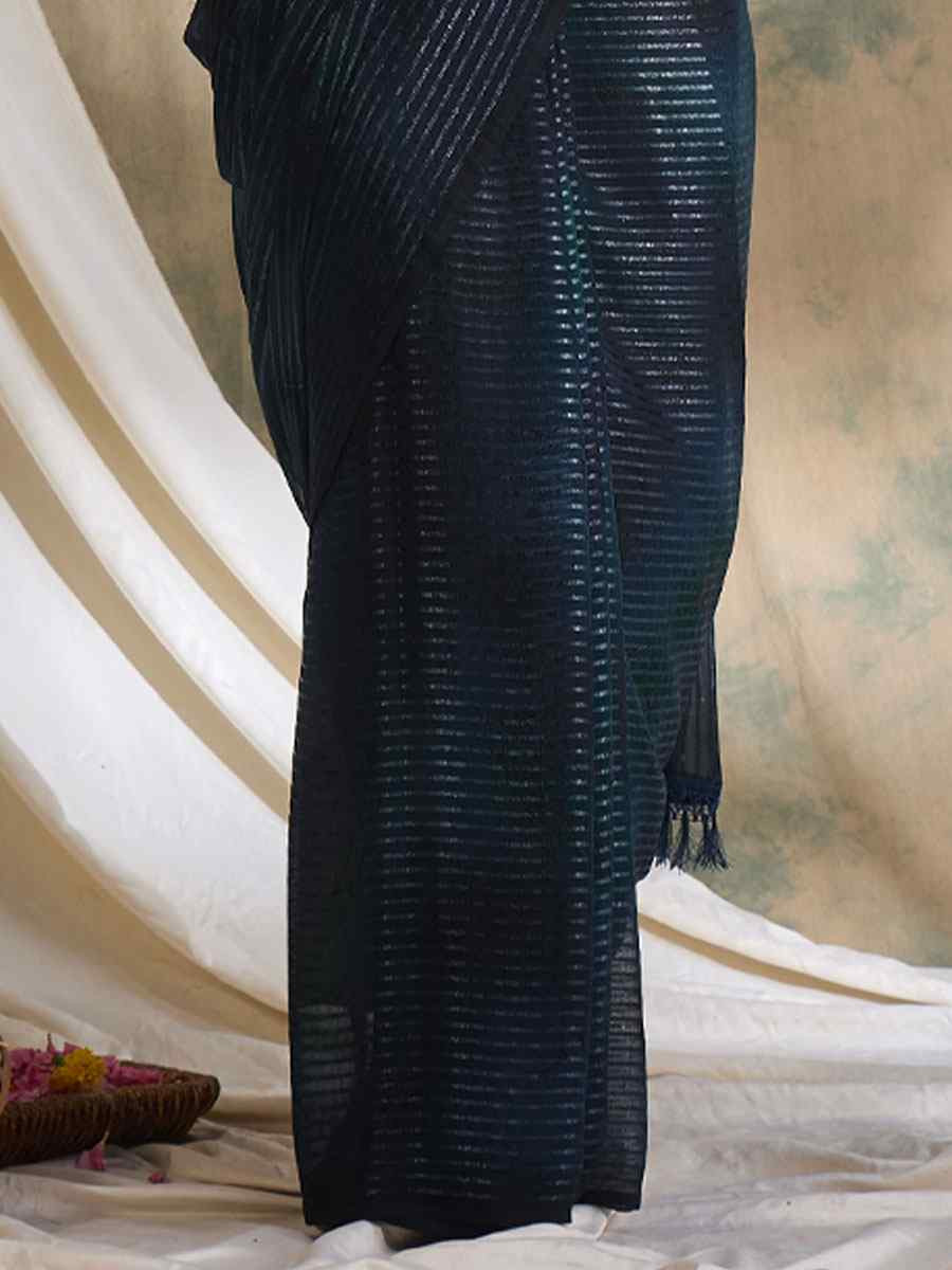 Navy Blue Sparkle Lining Silk Printed Casual Reception Festival Wedding Fancy Classic Style Sarees