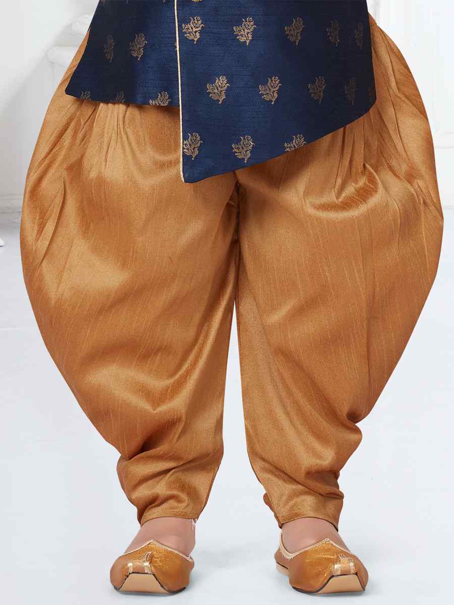 Navy Blue Sultan Booti Jacquard Floral Party Festival Kurta Dhoti Boys Wear