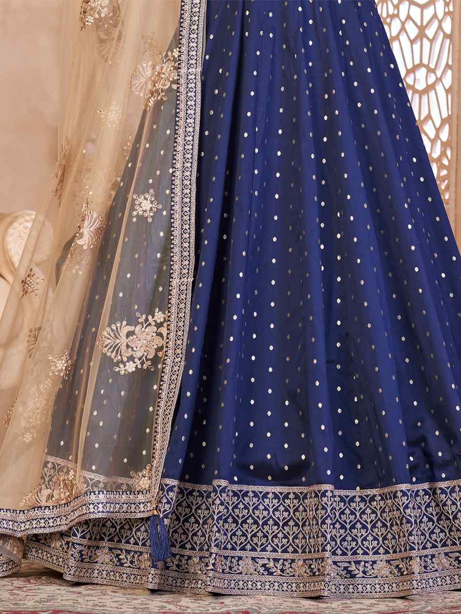 Navy Blue Taffeta Butti Embroidered Party Wedding Anarkali Salwar Kameez