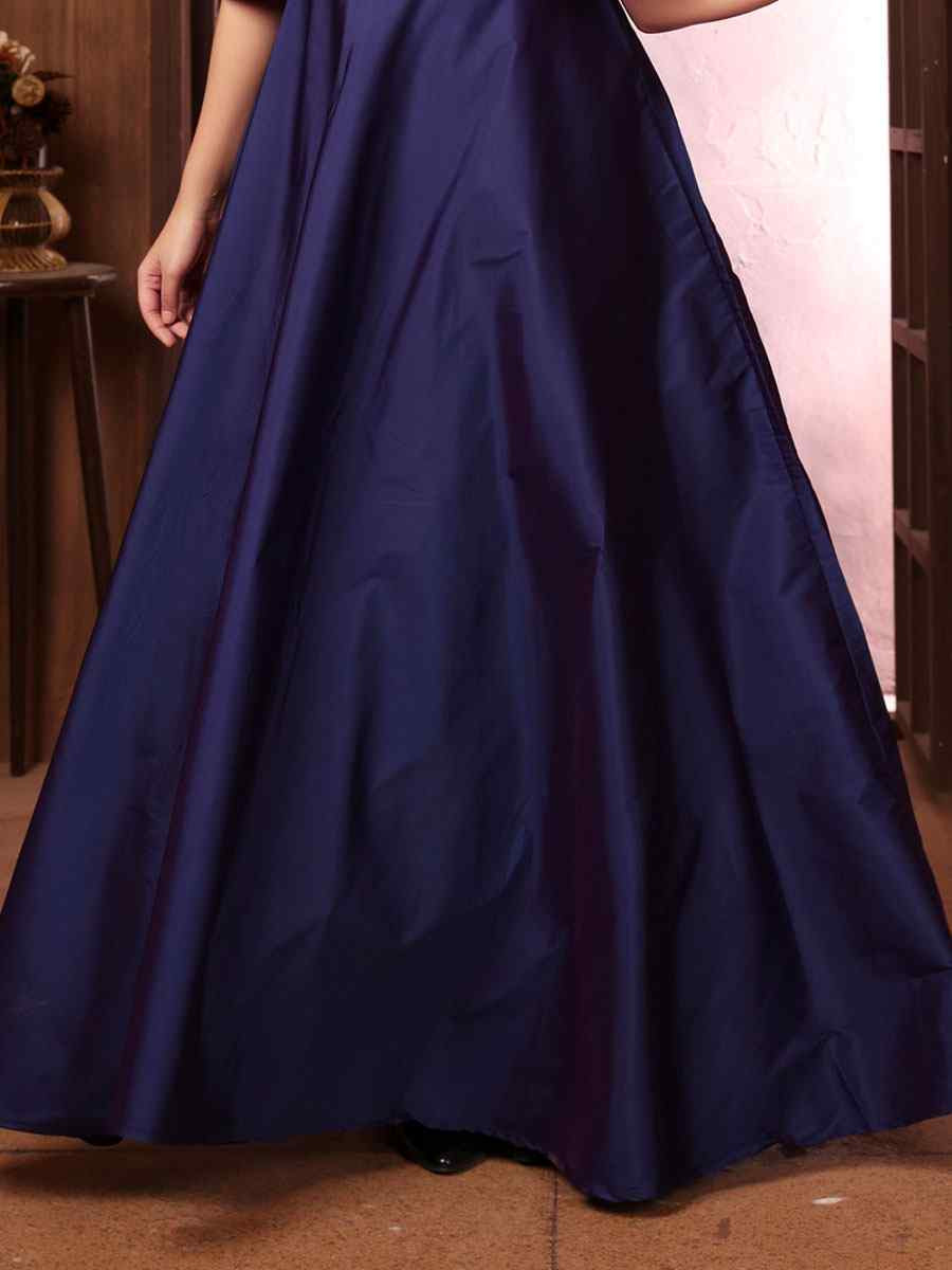 Navy Blue Triva Silk Embroidered Festival Casual Gown Women Wear