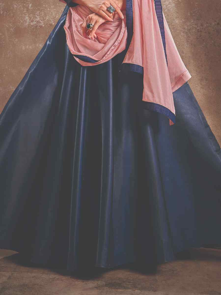 Navy Blue Triva Silk Embroidered Festival Party Gown