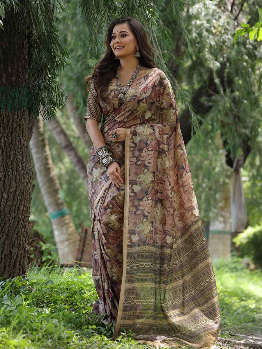 Navy Blue Tussar silk Printed Festival Wedding Classic Style Saree