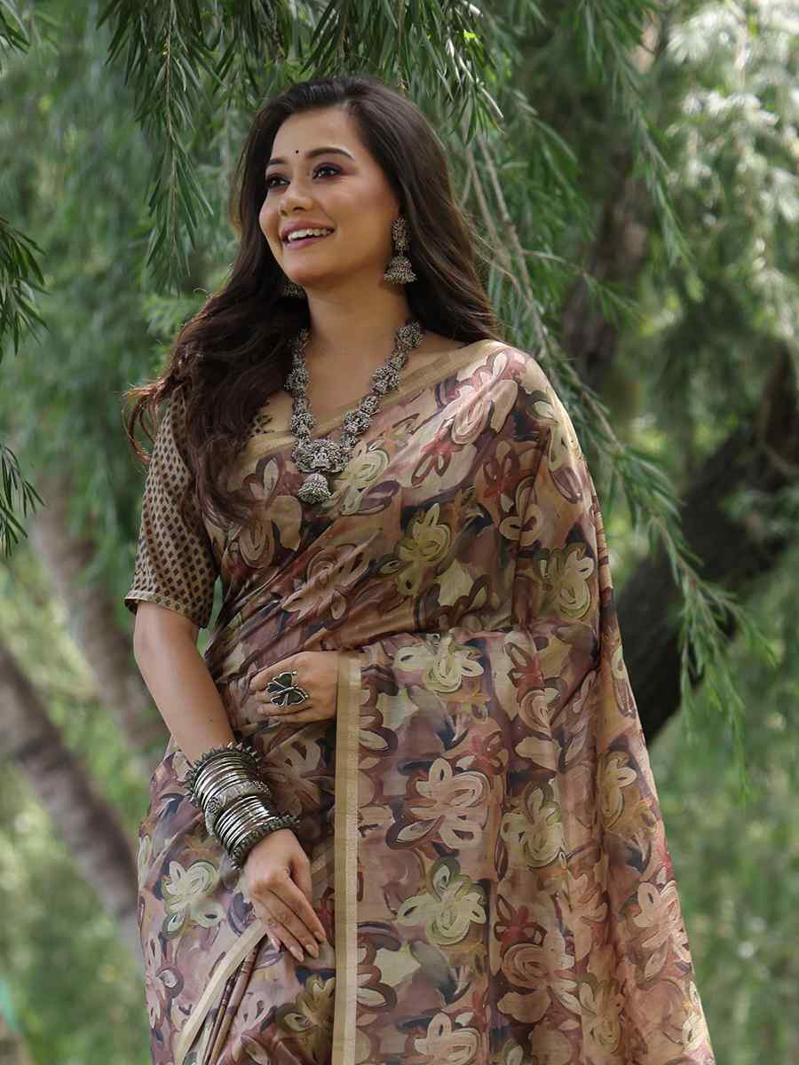 Navy Blue Tussar silk Printed Festival Wedding Classic Style Saree