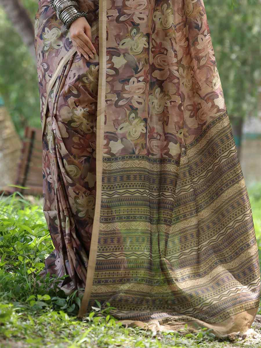 Navy Blue Tussar silk Printed Festival Wedding Classic Style Saree