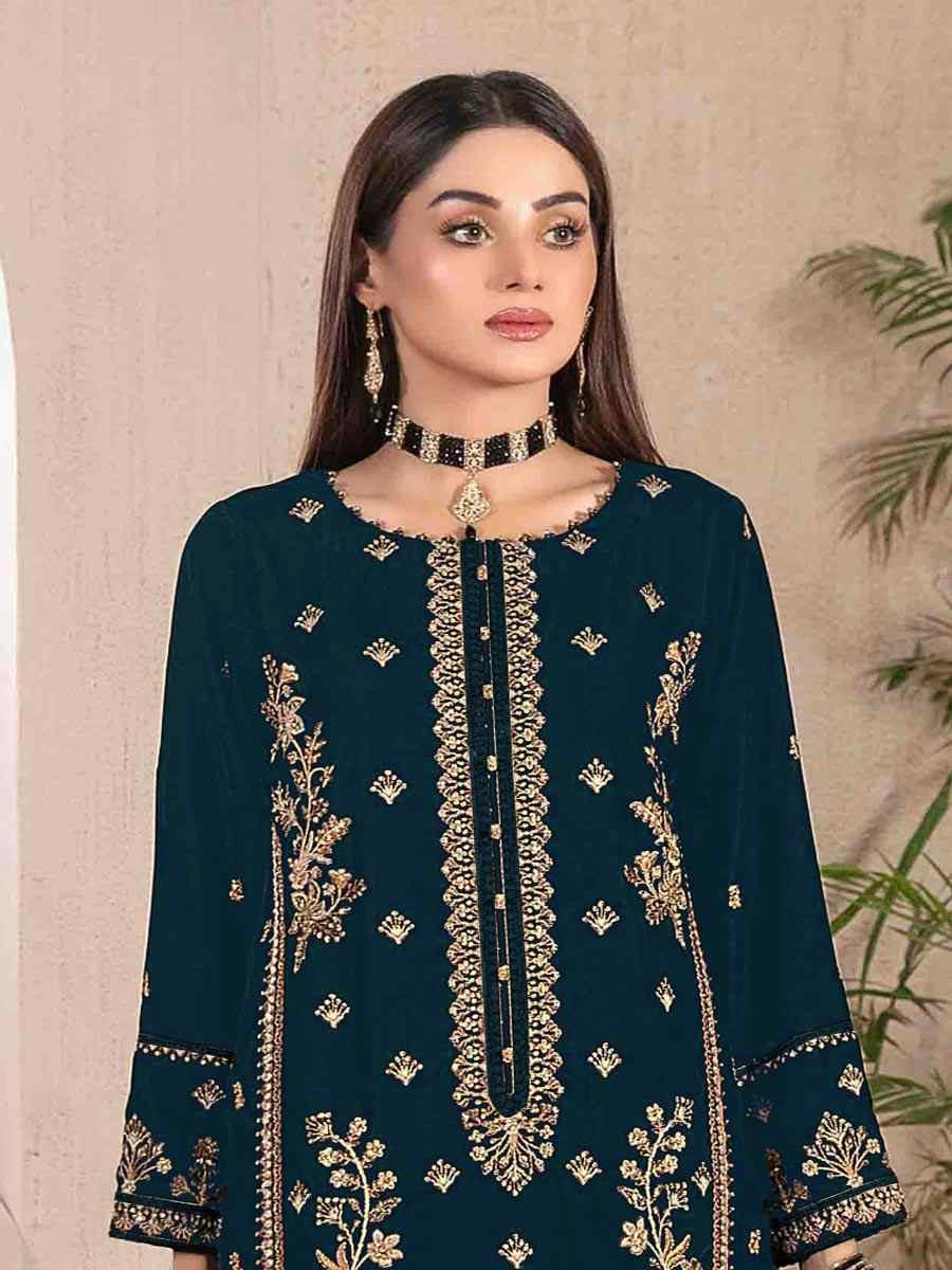 Navy Blue Velvet Embroidered Festival Wedding Pant Salwar Kameez