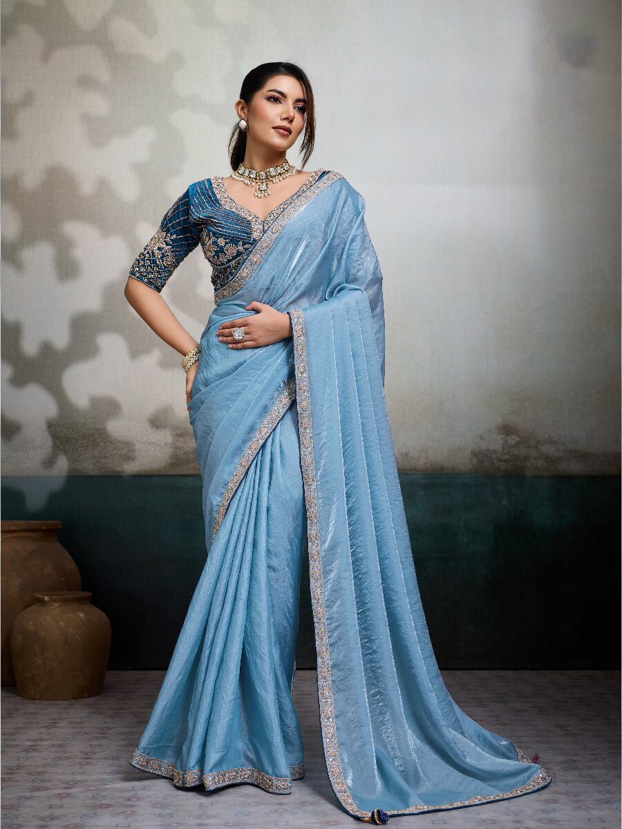 Navy Blue Velvet Satin Embroidery Sequins Zari Wedding Reception Party Festival Casual Heavy Border Sarees