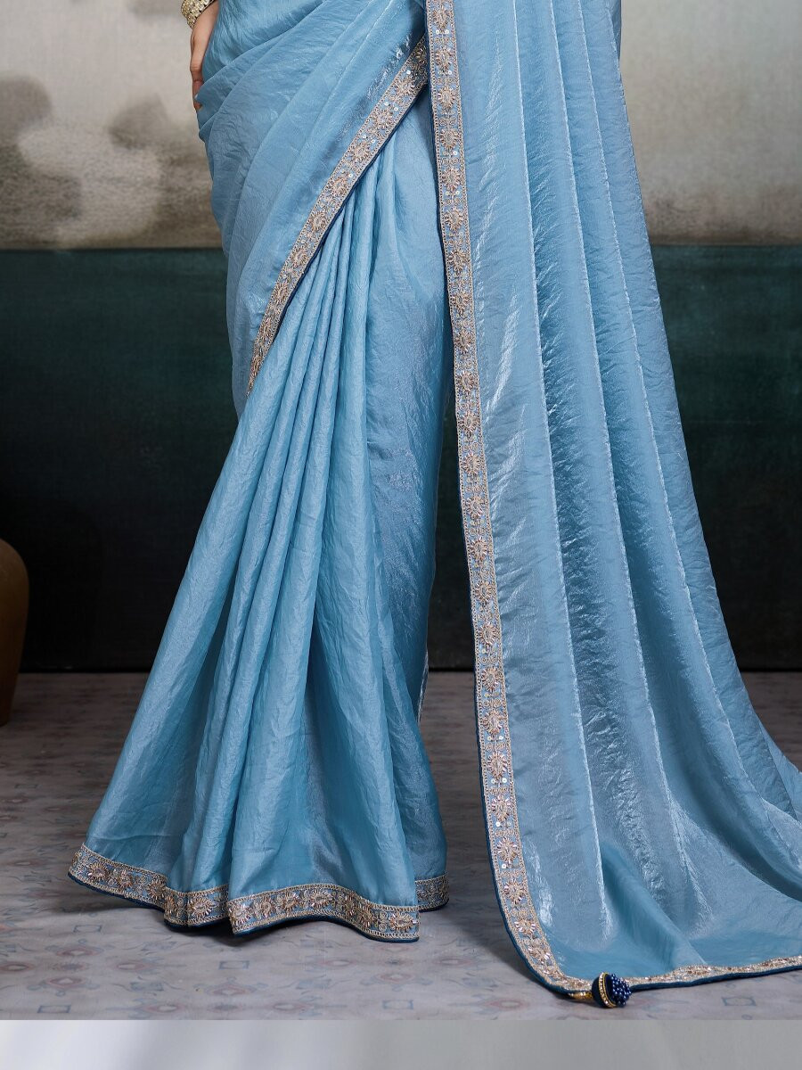 Navy Blue Velvet Satin Embroidery Sequins Zari Wedding Reception Party Festival Casual Heavy Border Sarees