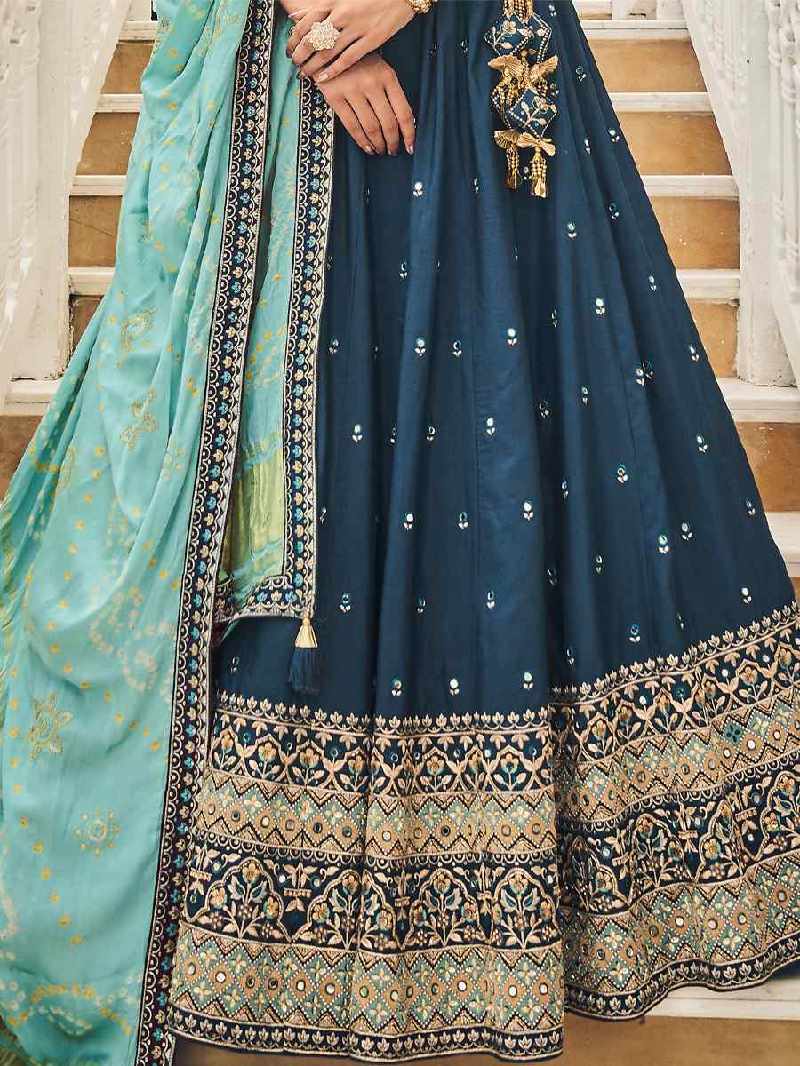 Navy Blue Viscose Embroidered Reception Party Wear Heavy Border Lehenga Choli