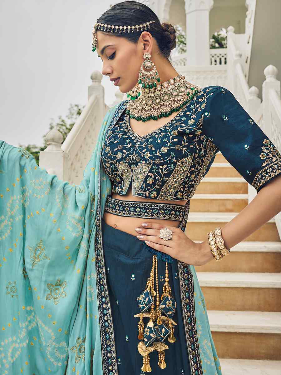 Navy Blue Viscose Embroidered Reception Party Wear Heavy Border Lehenga Choli