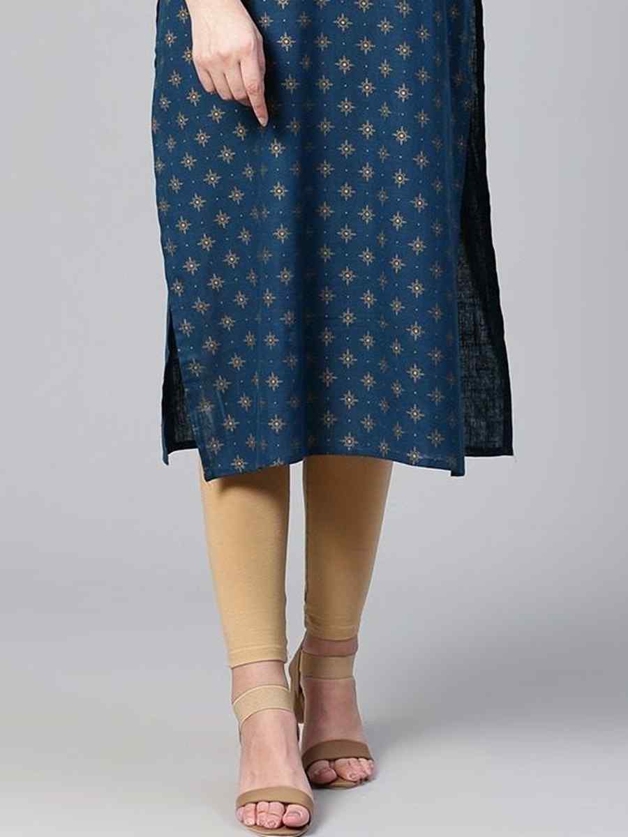 Navy Blue Viscose Rayon Printed Festival Casual Kurti
