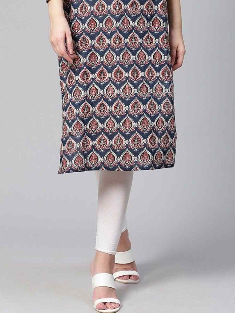 Navy Blue Viscose Rayon Printed Festival Casual Kurti