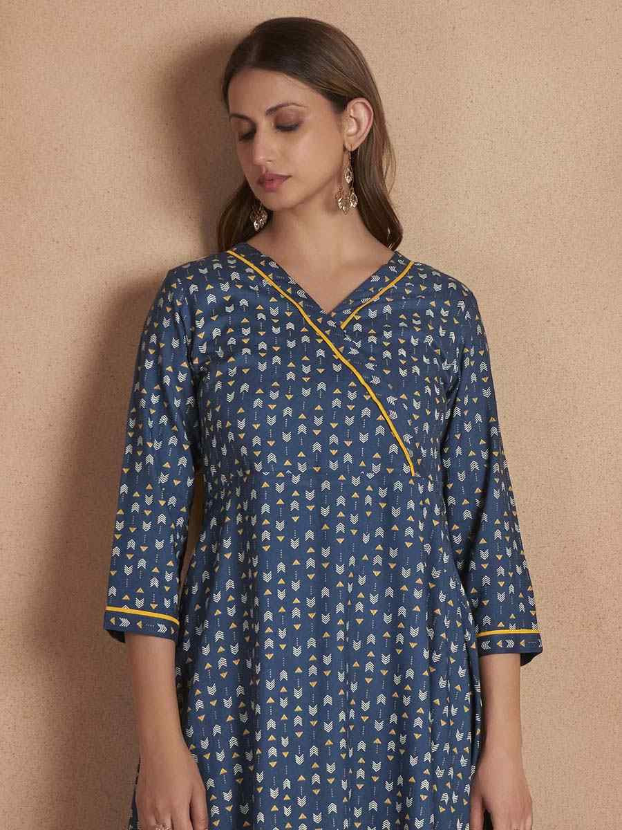 Navy Blue Viscose Rayon Printed Party Wedding Festival Casual Ready  Pant Salwar Kameez