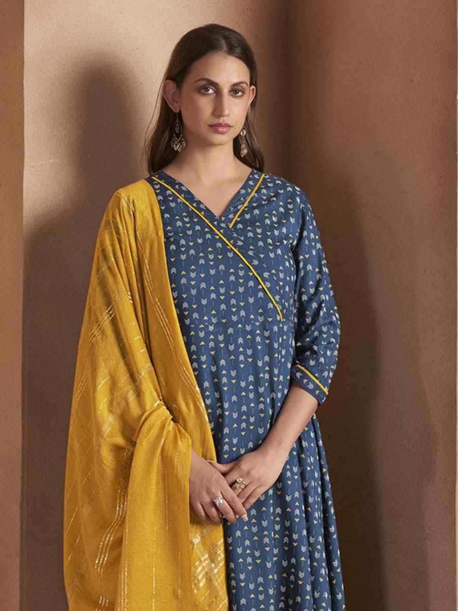 Navy Blue Viscose Rayon Printed Party Wedding Festival Casual Ready  Pant Salwar Kameez
