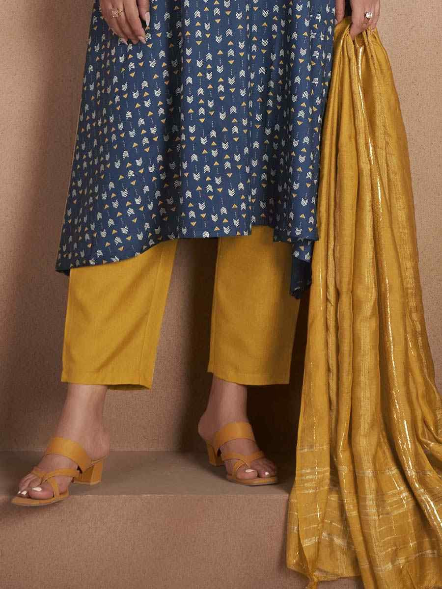 Navy Blue Viscose Rayon Printed Party Wedding Festival Casual Ready  Pant Salwar Kameez