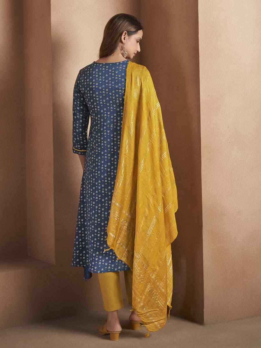 Navy Blue Viscose Rayon Printed Party Wedding Festival Casual Ready Pant Salwar Kameez