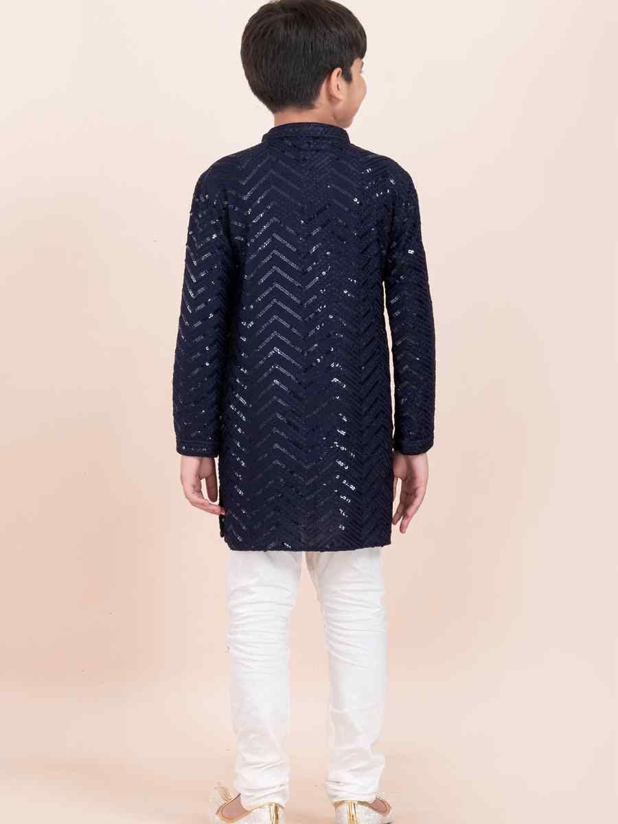 Navy Blue Viscose RayonEmbroidered Festival Traditional Kurta Pyjama Boys Wear