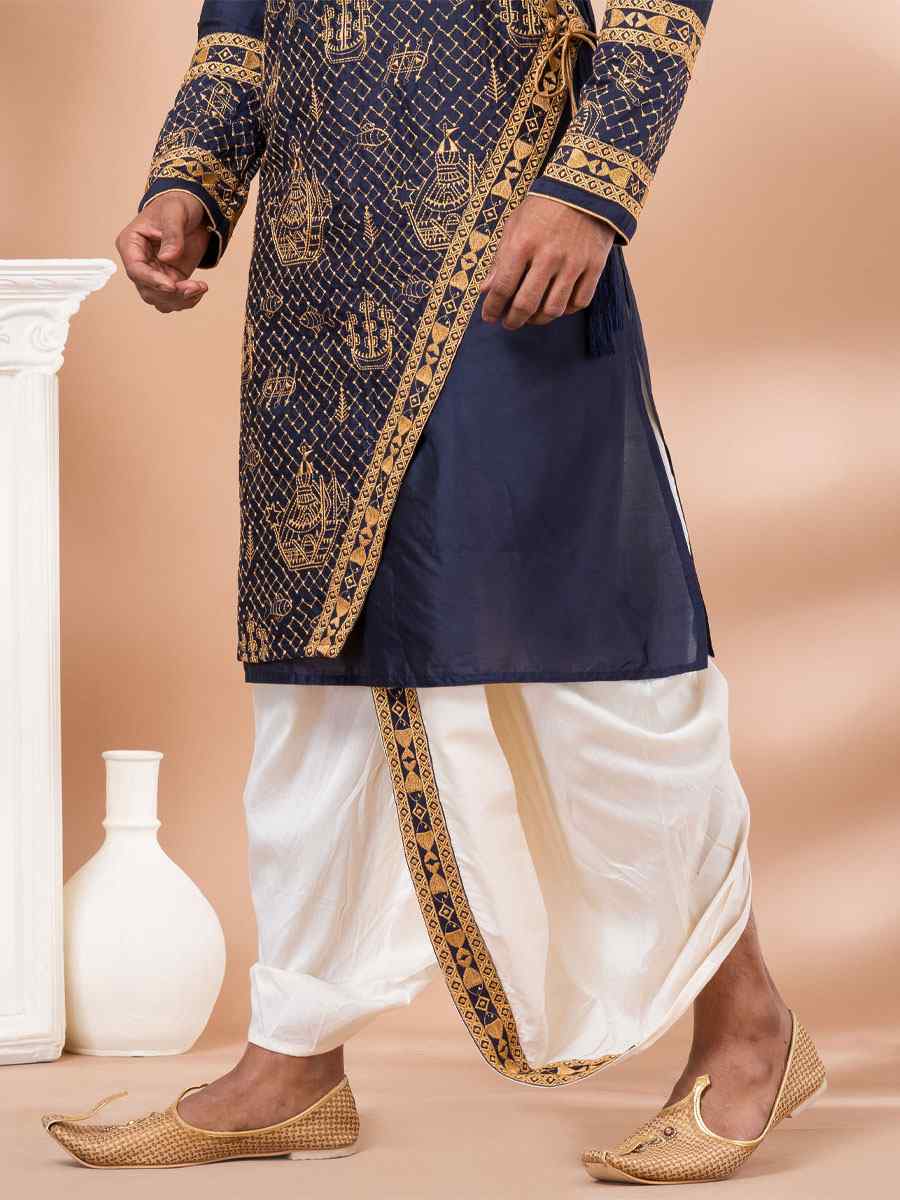 Navy Blue Viscose Woven Festival Casual Kurta
