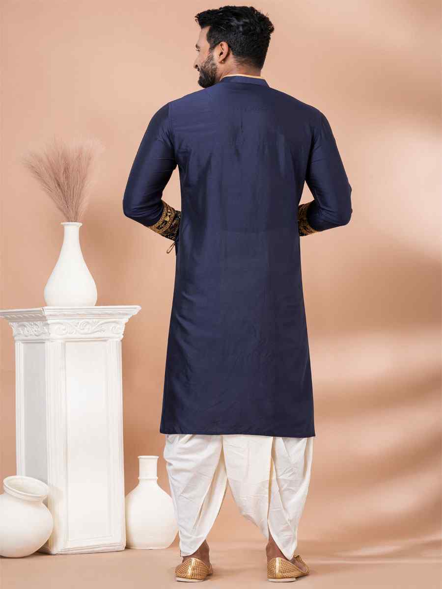 Navy Blue Viscose Woven Festival Casual Kurta