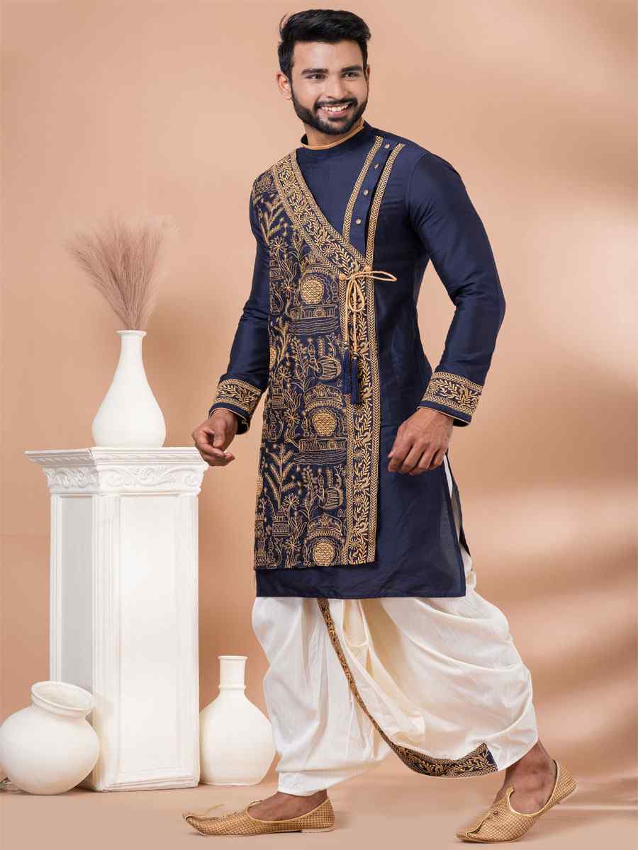 Navy Blue Viscose Woven Festival Casual Kurta