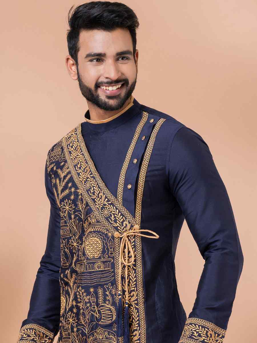 Navy Blue Viscose Woven Festival Casual Kurta