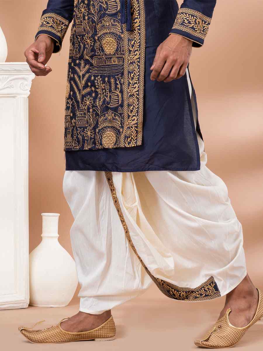 Navy Blue Viscose Woven Festival Casual Kurta