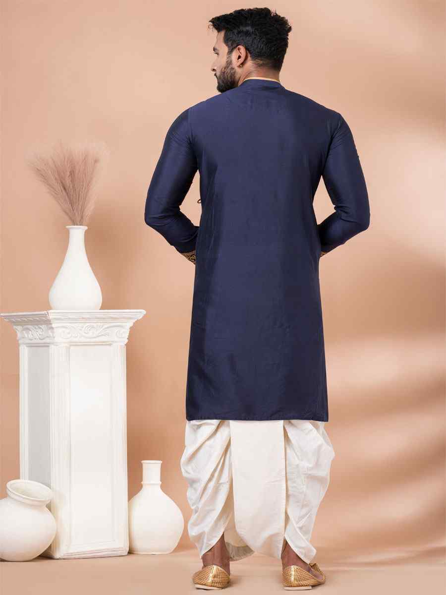 Navy Blue Viscose Woven Festival Casual Kurta