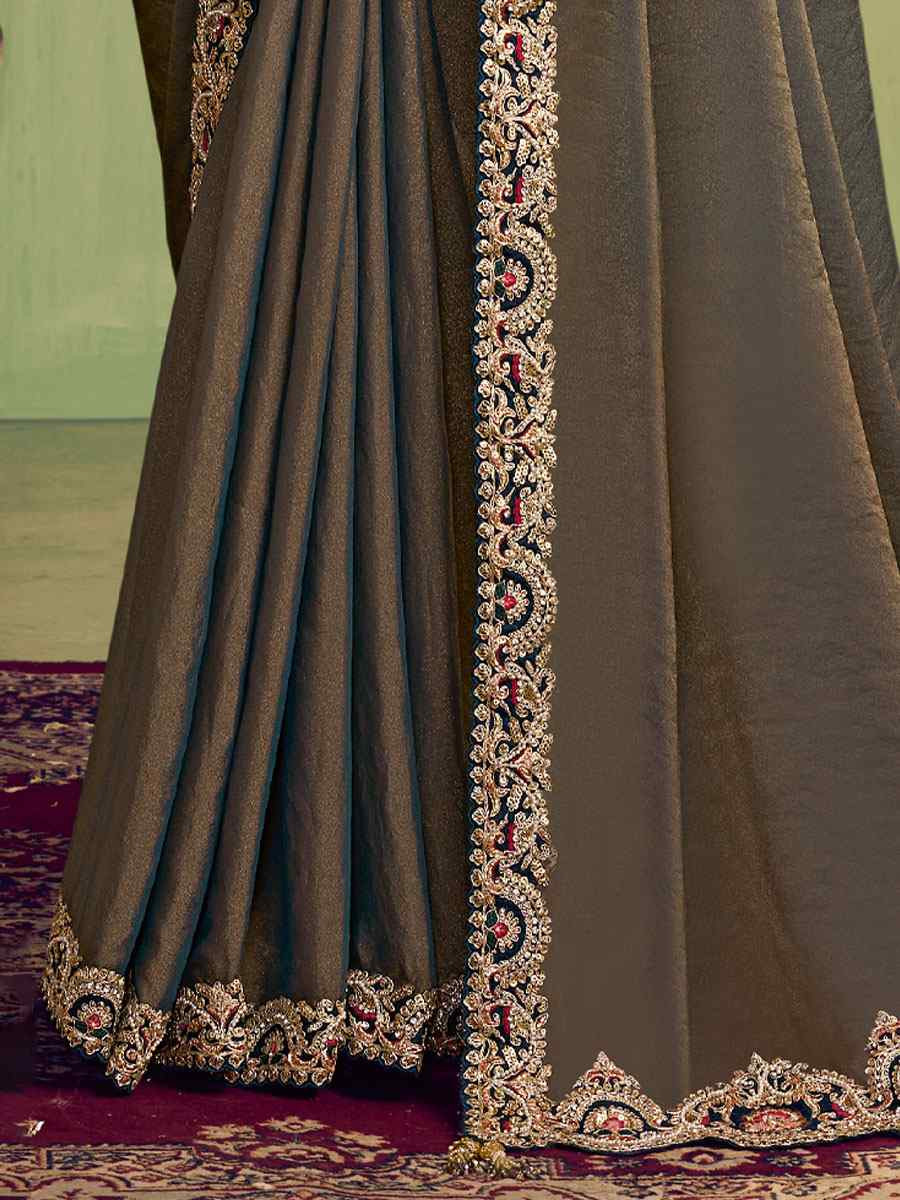 Navy Blue Zari Organza Satin Embroidery Bridal Reception Party Festival Wedding Fancy Heavy Border Sarees