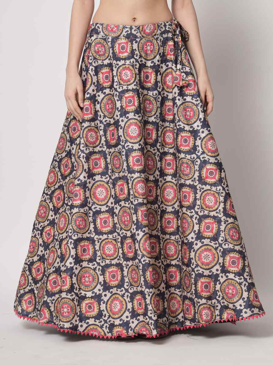 Navy Chinon Silk Embroidered Wedding Festival Circular Lehenga Choli