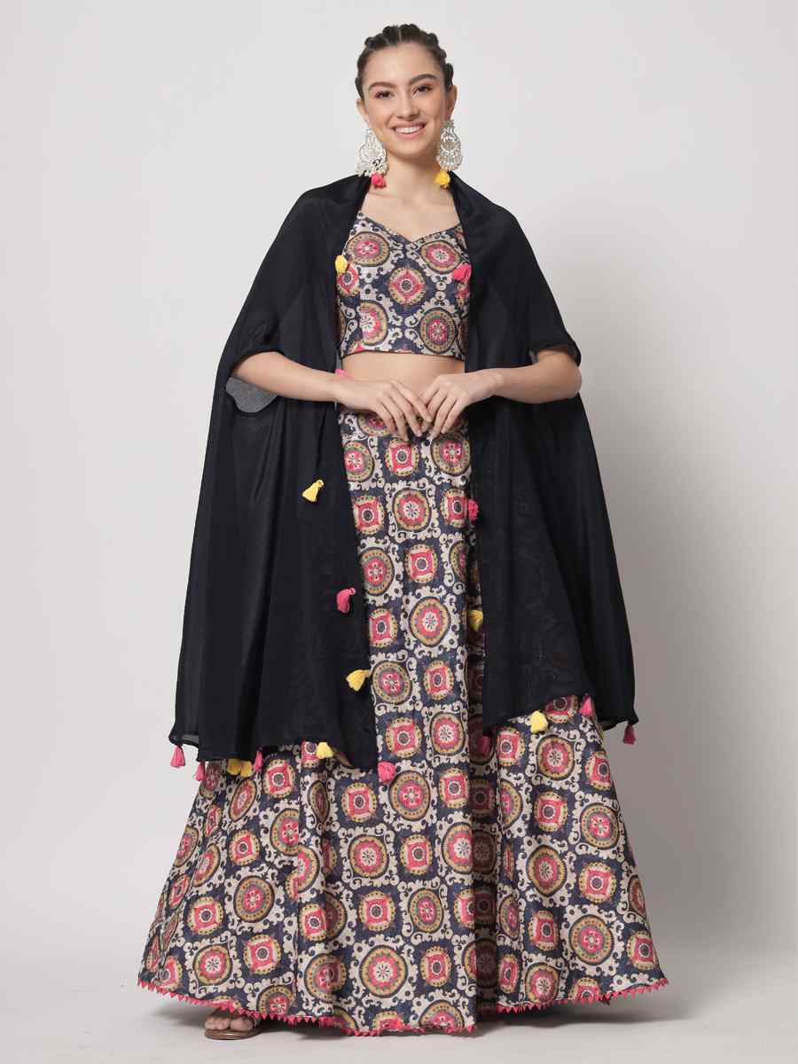 Navy Chinon Silk Embroidered Wedding Festival Circular Lehenga Choli