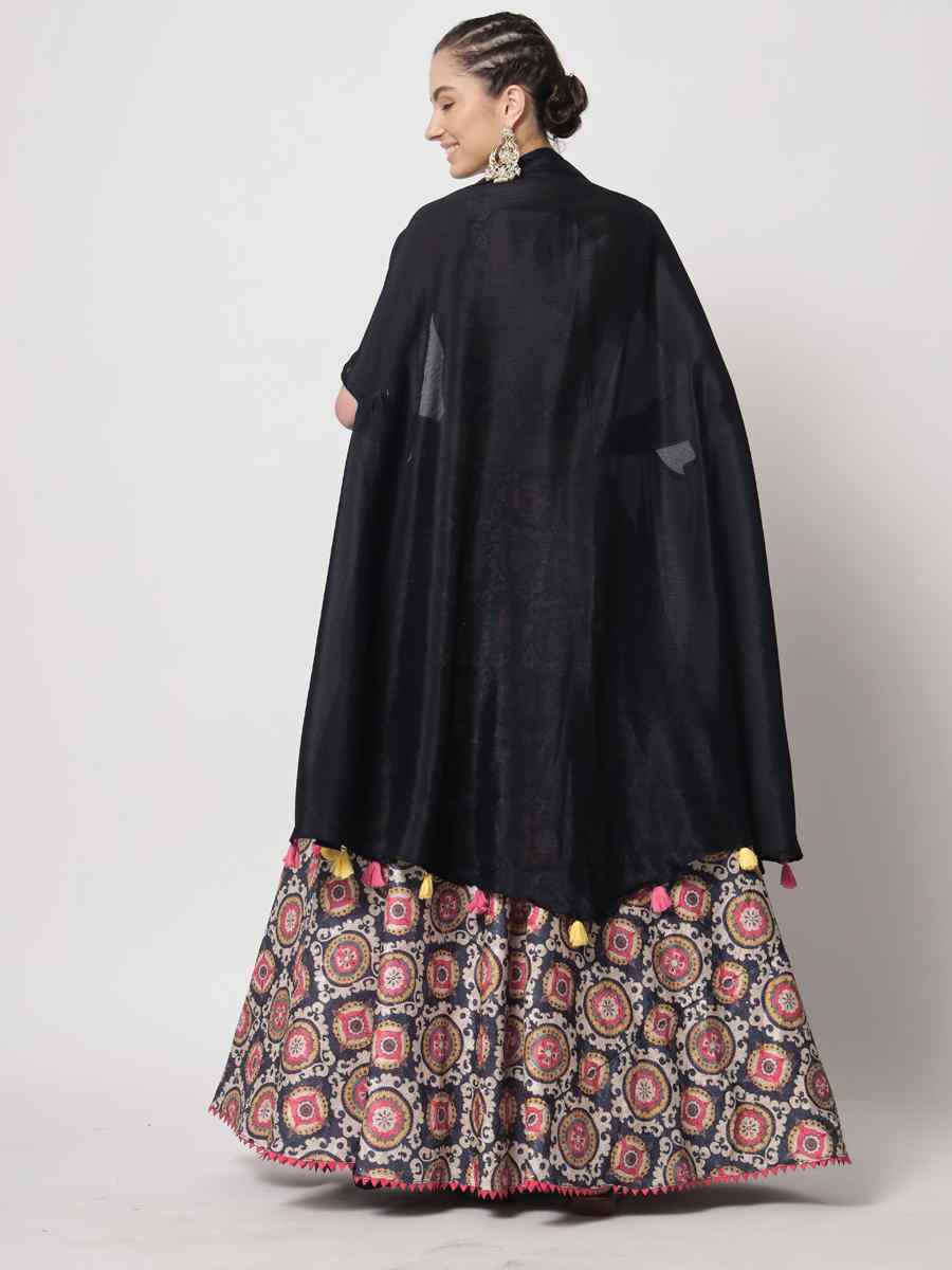 Navy Chinon Silk Embroidered Wedding Festival Circular Lehenga Choli