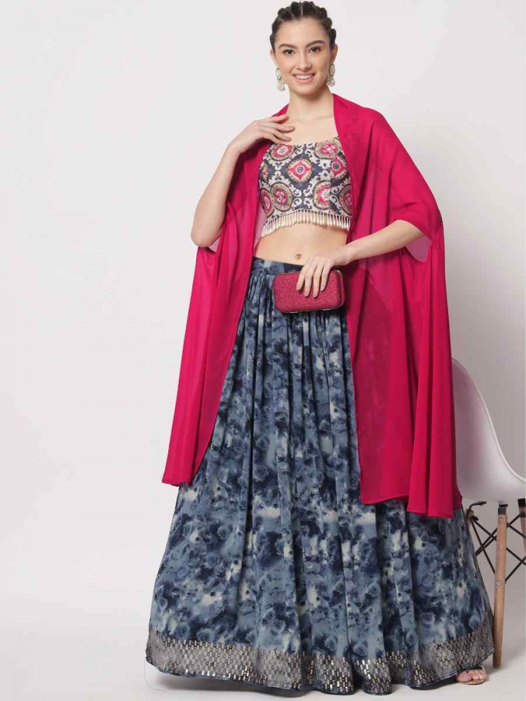 Navy Silk Embroidered Engagement Wedding Heavy Border Lehenga Choli