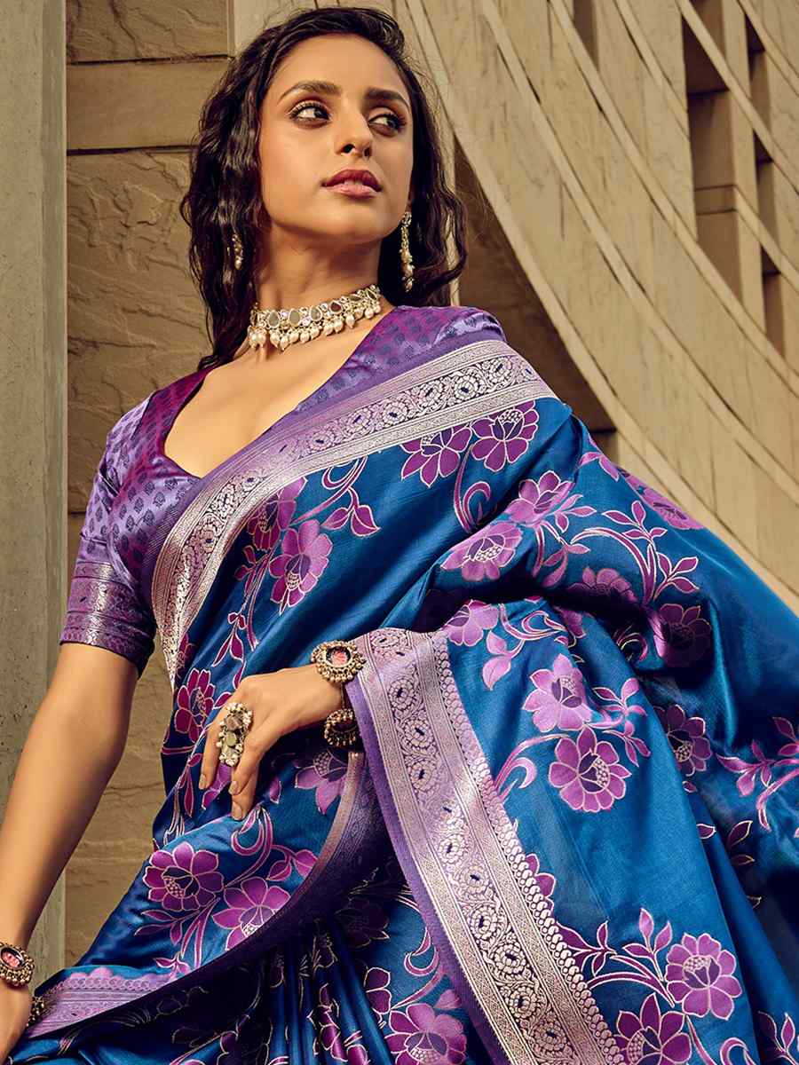 Neavy Blue Satin Brasso Silk Handwoven Wedding Festival Heavy Border Saree