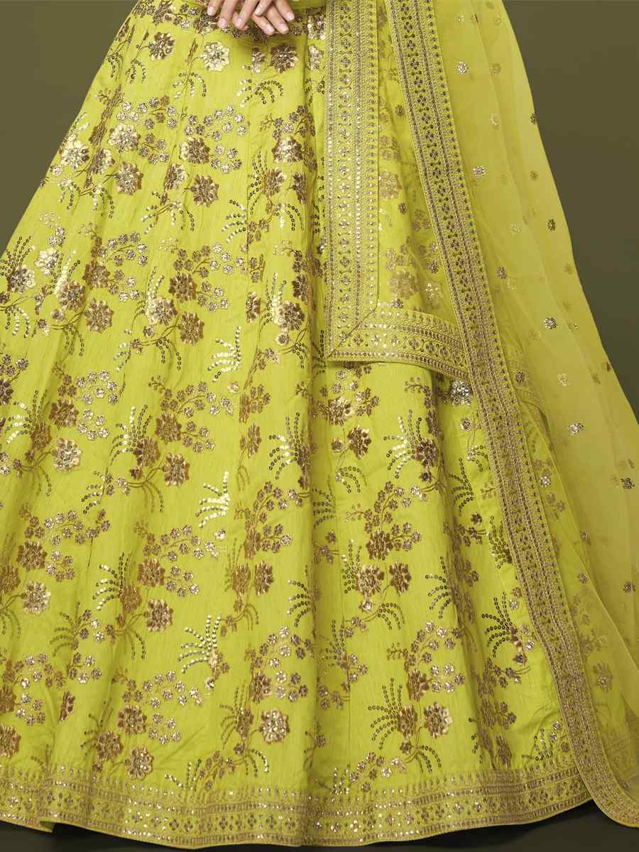 Neon Slub Silk Embroidered Engagement Wedding Heavy Border Lehenga Choli