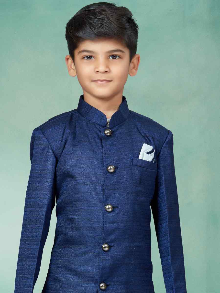 Nevy Blue Champion Silk Embroidered Party Festival Kurta Pyjama Boys Wear