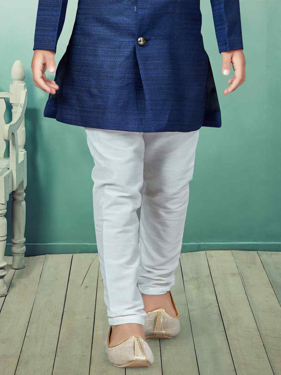 Nevy Blue Champion Silk Embroidered Party Festival Kurta Pyjama Boys Wear