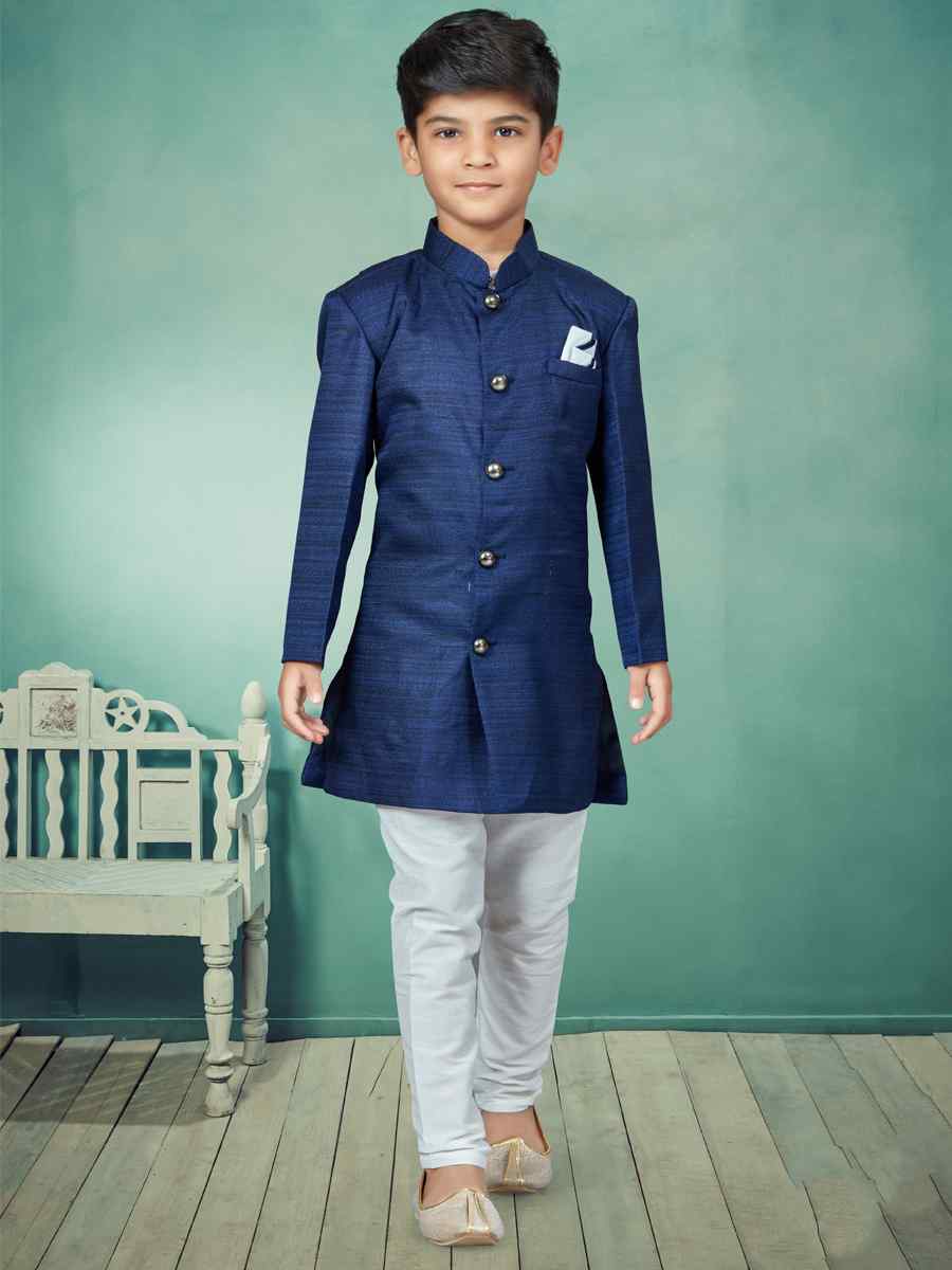 Nevy Blue Champion Silk Embroidered Party Festival Kurta Pyjama Boys Wear