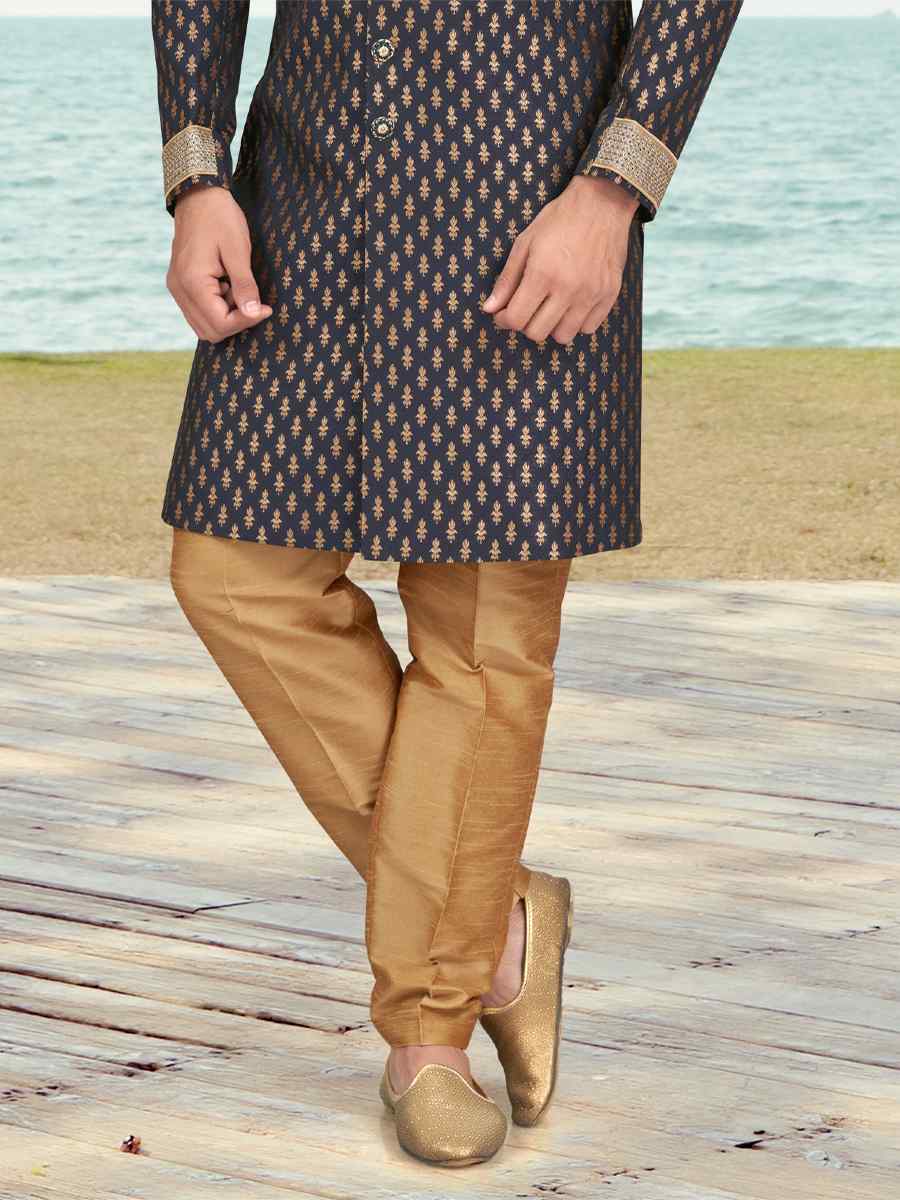 Nevy Blue Champion Silk Printed Festival Party Sherwani