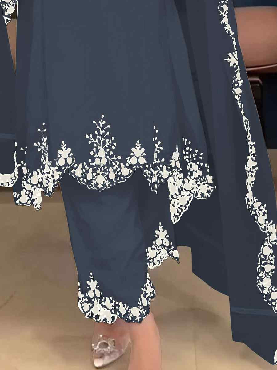 Nevy Blue Faux Georgette Embroidered Party Casual Ready Palazzo Pant Salwar Kameez
