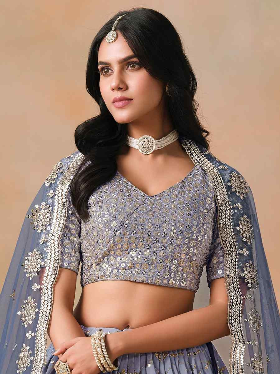 Nevy Blue Georgette Embroidered Festival Party Wear Circular Lehenga Choli