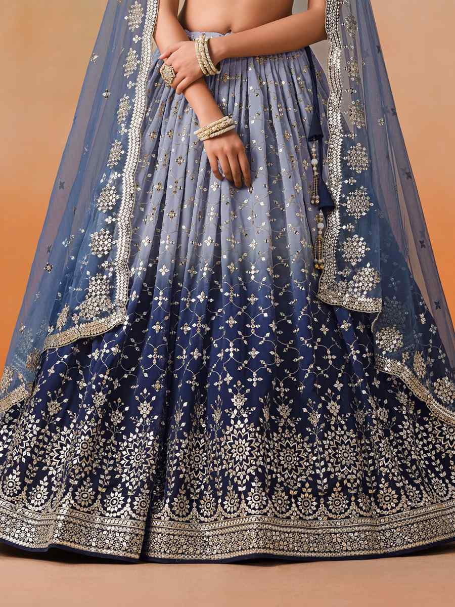 Nevy Blue Georgette Embroidered Festival Party Wear Circular Lehenga Choli