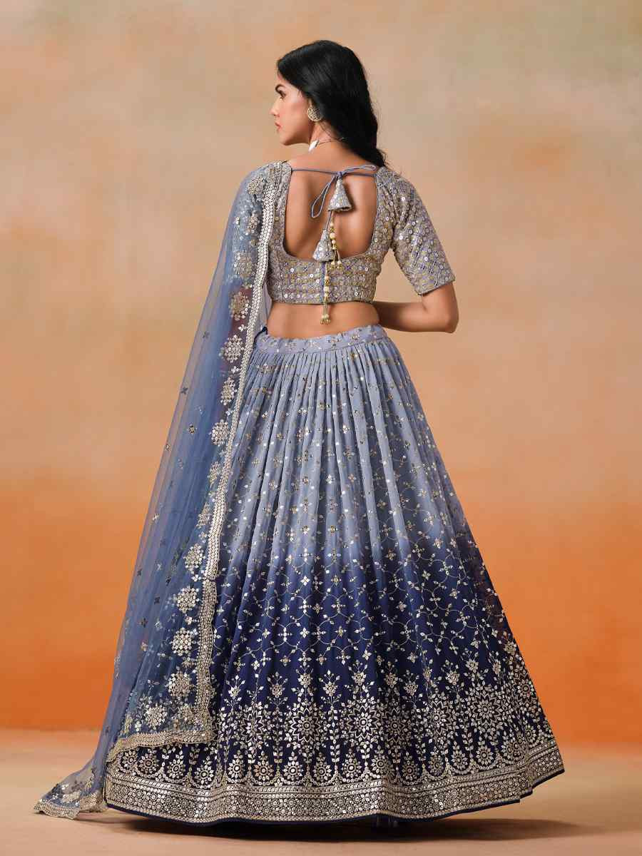 Nevy Blue Georgette Embroidered Festival Party Wear Circular Lehenga Choli