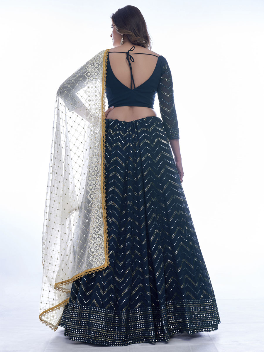 Nevy Blue Georgette Sequins Festival Party Wear Circular Lehenga Choli