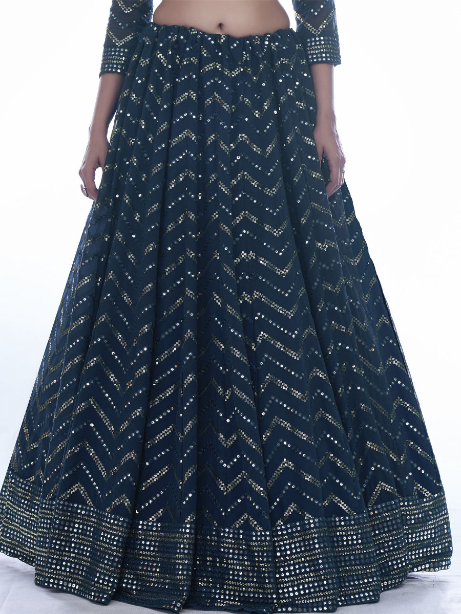 Nevy Blue Georgette Sequins Festival Party Wear Circular Lehenga Choli