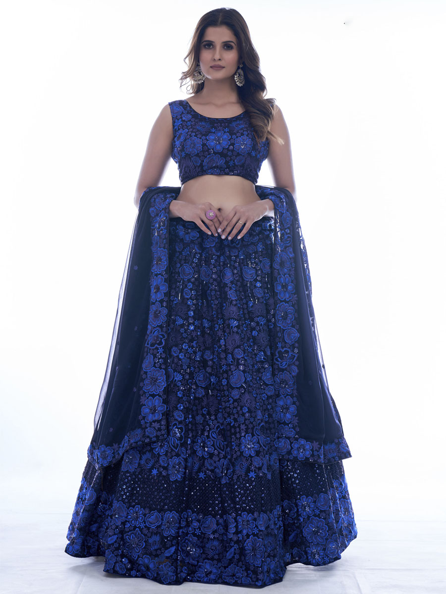 Nevy Blue Georgette Sequins Festival Party Wear Circular Lehenga Choli